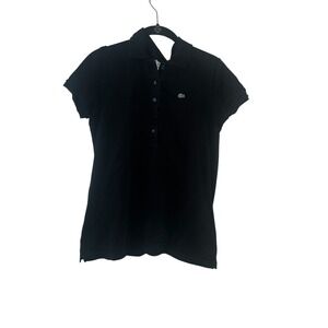 Lacoste Polo Shirt Classic Fit Button Up Short Sleeve Top Black sz 46